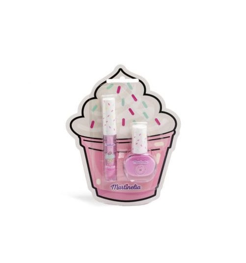 Gustare pentru unghiile și buze cu lac și luciu Martinelia Kit lac de unghii și luciu de buze Martinelia, design de înghețată pastelată.