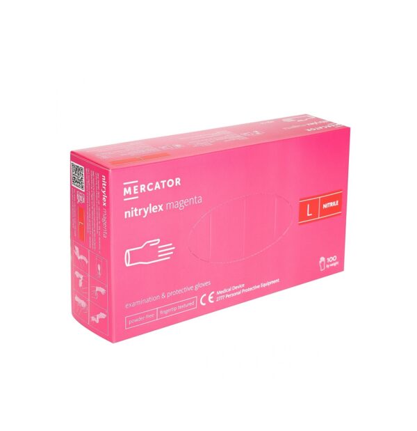 Manusi Marimea L din Nitril Colagen, Magenta, 100 Bucati, Mercator Medical