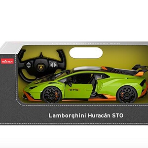 Mașină telecomandă Lamborghini Huracan STO, verde, scara 1:14, Rastar, pentru colecție și joacă.