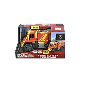 Mașinuță pompieri cu lumini și sunete, Mercedes Unimog U530, 17 cm, pentru copii.