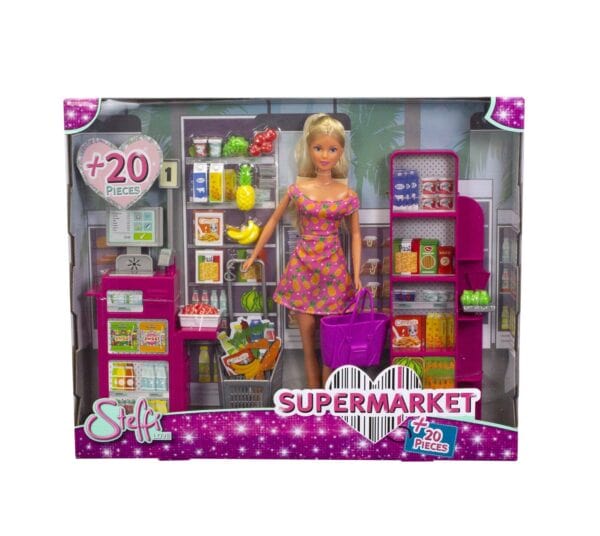 Jucărie papusa Steffi Love cu accesorii pentru supermarket, ideală pentru joacă și colecție.