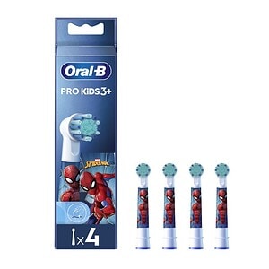 Periuță electrică pentru copii, Oral-B Pro Kids 3+, cu tematică Spiderman, pachet de 4 bucăți.