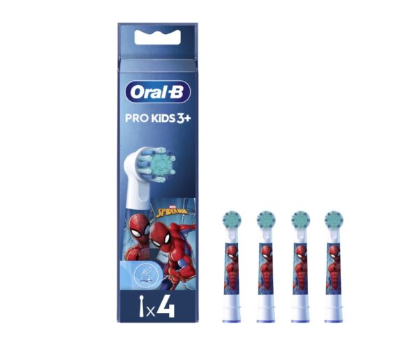 Periuță electrică pentru copii, Oral-B Pro Kids 3+, cu tematică Spiderman, pachet de 4 bucăți.