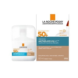 Serum facial SPF 50+ Anthelios UVAir, hidratare și protecție solară pentru piele medie naturală.