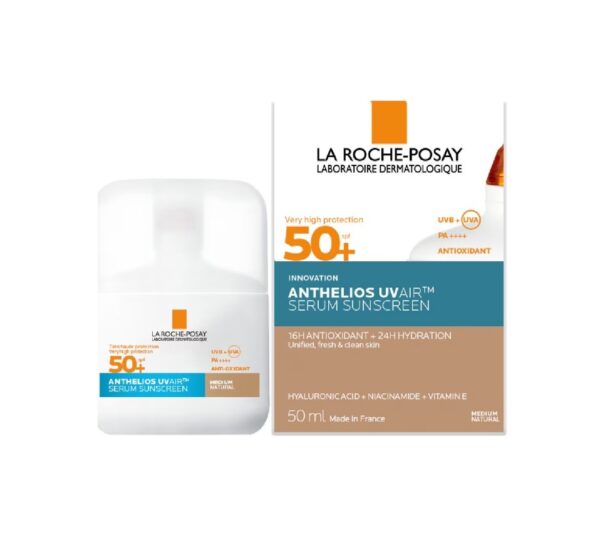 Serum de Fata SPF 50+ La Roche-Posay Serum facial SPF 50+ Anthelios UVAir, hidratare și protecție solară pentru piele medie naturală.