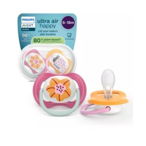 Set 2 Suzete Ultra Air, Buburuza/Floare, 6-18 Luni, SCF080/27, Philips Avent