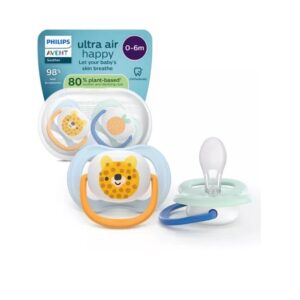 Set 2 Suzete Ultra Air, Ursulet/Portocala, 0-6 Luni, SCF080/23, Philips Avent