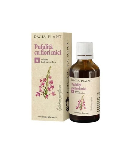Pufuliță cu flori mici, soluție hidroalcoolică, pentru sănătate naturală.