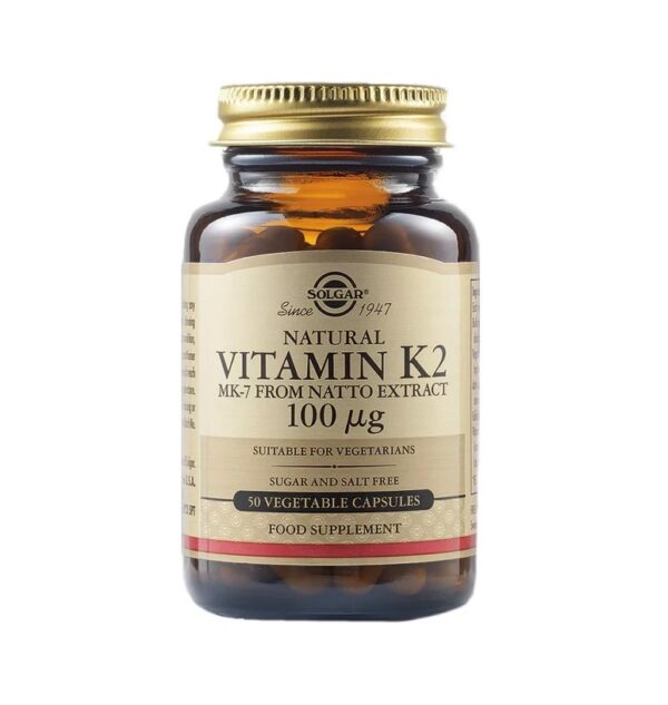 Vitamina K2, 100mcg, 50 capsule, Solgar Vitamina K2 100mcg, supliment natural pentru sănătate osoasă și cardiovasculară.