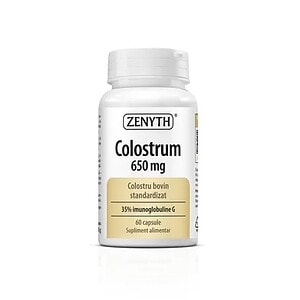 Colostru Zenyth 650 mg Supliment de colostru bovin standardizat, 60 capsule pentru sănătate intestinală.