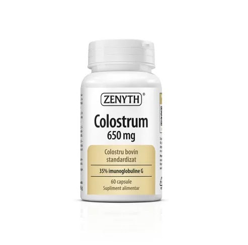 Colostru Zenyth 650 mg Supliment de colostru bovin standardizat, 60 capsule pentru sănătate intestinală.