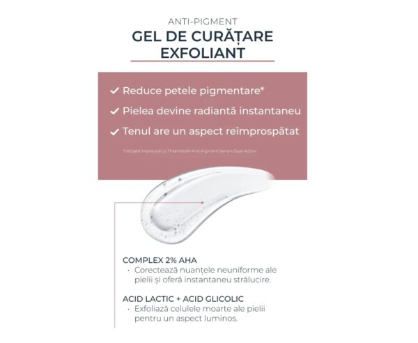 Gel de curățare exfoliant pentru față cu acizi AHA și acid lactic.