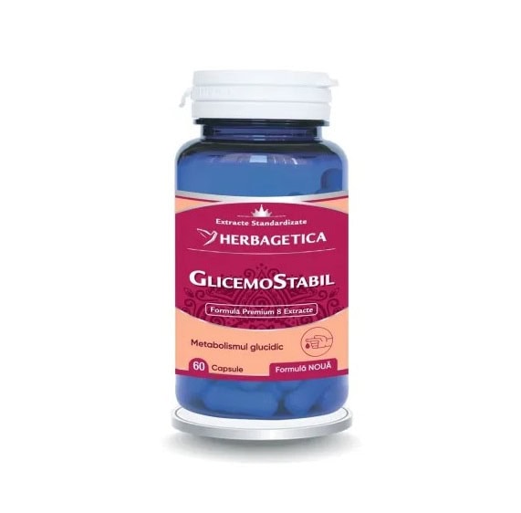 GlicemoStabil Herbagetica GlicemoStabil Herbagetica, supliment pentru reglarea glicemiei, capsule cu extracte naturale, 60 cap.