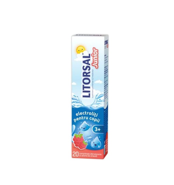 Litorsal Junior Electroliti cu Aroma de Zmeura, 20 Comprimate Efervescente, Zdrovit