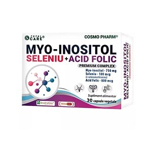 Myo-Inositol cu Seleniu și Acid Folic Supliment cu Myo-Inositol, Seleniu și Acid Folic, 30 capsule vegetale.