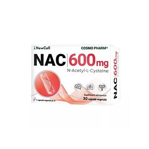 NAC 600 mg, supliment alimentar cu N-Acetil-L-Cisteină, pentru susținerea sănătății organismul.