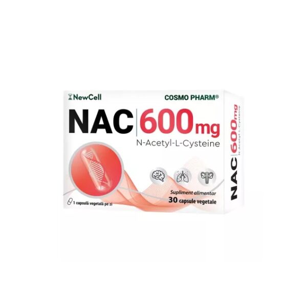 NAC 600 mg - Supliment natural pentru sănătate NAC 600 mg, supliment alimentar cu N-Acetil-L-Cisteină, pentru susținerea sănătății organismul.