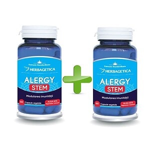 Pachet Alergy Stem 60+60 Capsule Herbagetica Capsule Alergy Stem pentru alergii și imunizare, pachet de 120 capsule.