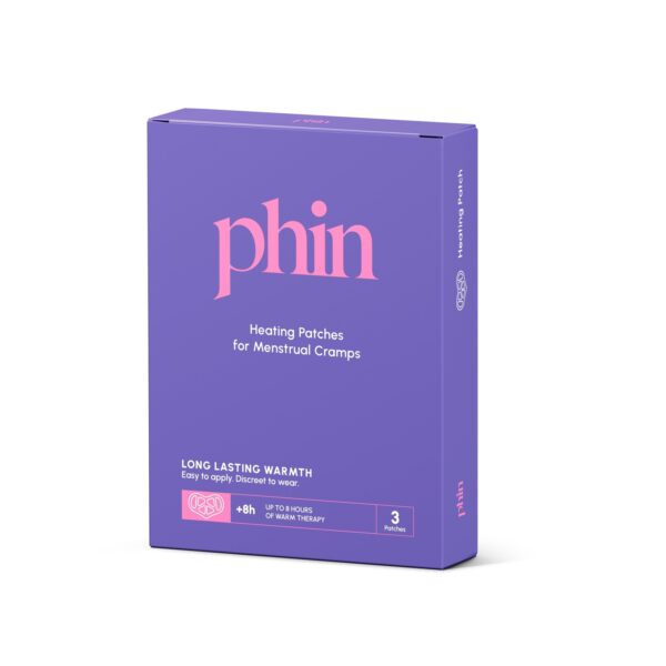 Plasturi termici Phin pentru crampe menstruale, pachet cu 3 bucăți.