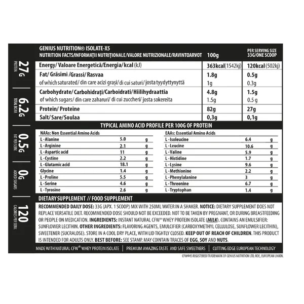 Pudra Proteica Tip Izolat din Zer cu Aroma de Fragi Isolate-X5 Wild Strawberry 2000g, Genius Nutrition