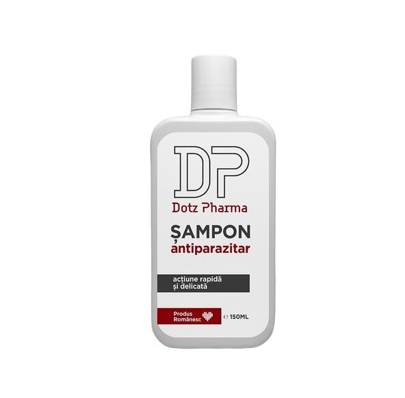 Sampon antiparazitar Dotz Pharma pentru piele delicată, 150ml, tratament rapid și eficient împotriva.