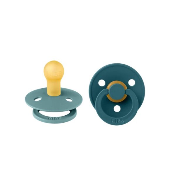 Suzete BIBS cu tetină rotundă, latex, pentru bebeluși +0 luni, culoare Pine/Cornflower, confort și s.