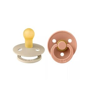 Suzete BIBS cu tetină rotundă, latex, pentru bebeluși, Vanilla și Peach, ideal pentru +0 luni.