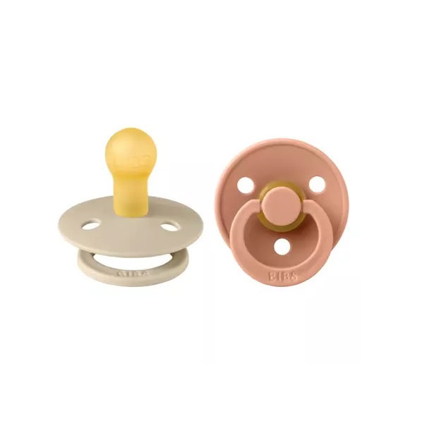 Suzete BIBS cu tetină rotundă, latex, pentru bebeluși, Vanilla și Peach, ideal pentru +0 luni.