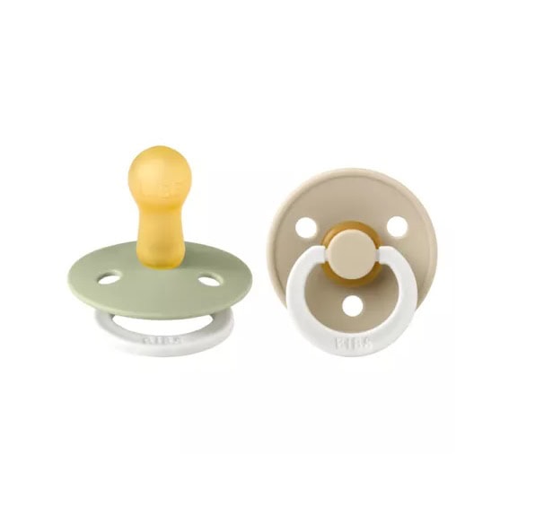 Set 2 Suzete fosforescente din latex cu tetină rotundă Suzete fosforescente din latex cu tetină rotundă pentru bebeluși, culoare Sage/Vanilla, set 2.