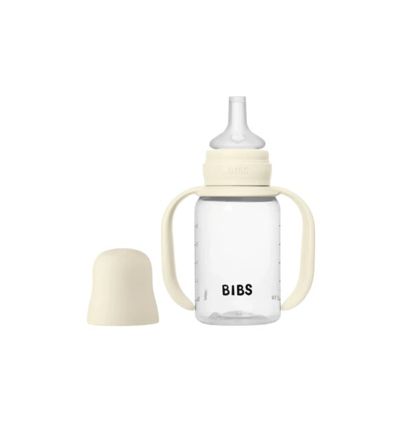 Biberon Sippy BIBS cu tetină din silicon, 150 ml, culoare ivory, ideal pentru hrănirea bebelușilor.