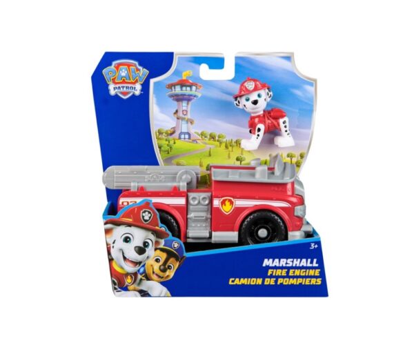 Camion de pompieri Marshall Paw Patrol, jucărie pentru copii, figurina și vehicul de bază.