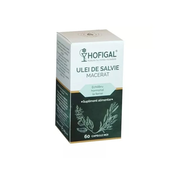 Ulei de Salvie Macerat, 500 mg, 40 Capsule Ulei de Salvie Macerat, 500 mg, capsule pentru echilibru hormonal și sănătate hormonală.
