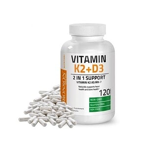 Vitamina K2 D3 pentru sănătate osoasă și cardiovasculară, 120 capsule, Bronson.