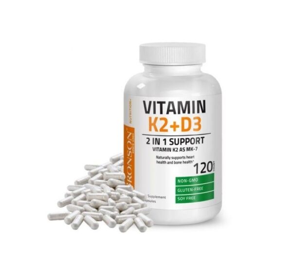 Vitamina K2 D3 pentru sănătate osoasă și cardiovasculară, 120 capsule, Bronson.
