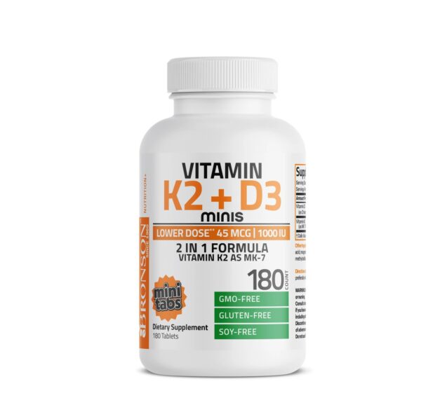 Supliment de vitamina K2 și D3 pentru sănătatea oaselor și sistemului cardiovascular.