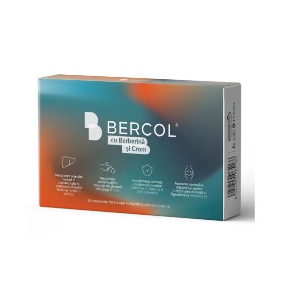 Supliment Bercol cu Berberină și Crom, pentru susținerea nivelului de zahăr și colesterol, 30 compri.