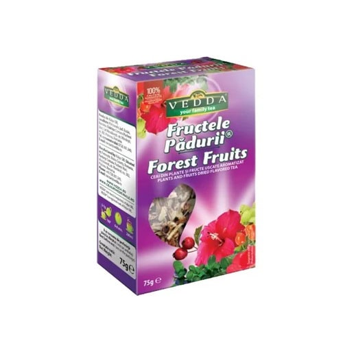 Ceai de fructe Forest, 75g, VEDDA Ceai de fructe Forest, 75g, VEDDA, cu arome naturale de fructe de pădure, ideal pentru relaxare și s.