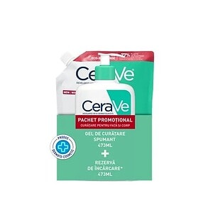 Gel de Curățare CeraVe 473 ml Gel de curățare spumant CeraVe pentru față și corp, 473 ml.