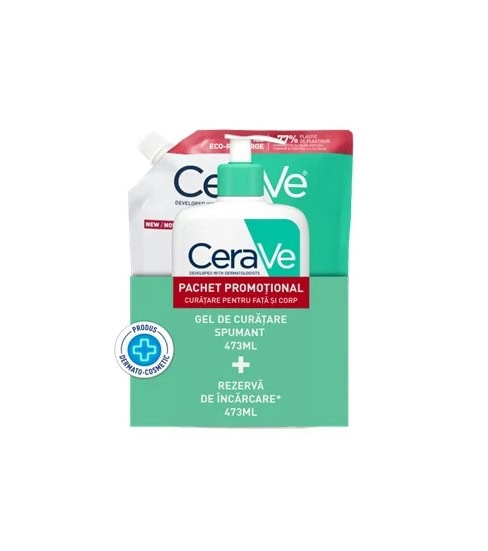 Gel de Curățare CeraVe 473 ml Gel de curățare spumant CeraVe pentru față și corp, 473 ml.