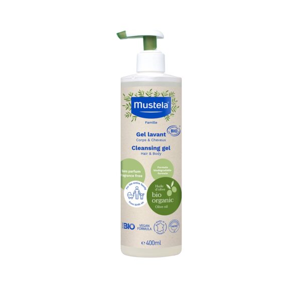 Gel de curățare bio pentru păr și corp Mustela, 400ml, fără parfum. Gel de Curatare Eco pentru Par si Corp, 400 ml, Mustela