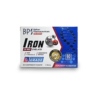 Supliment alimentar Iron Chelate 20 mg pentru energie și sănătate optimă.