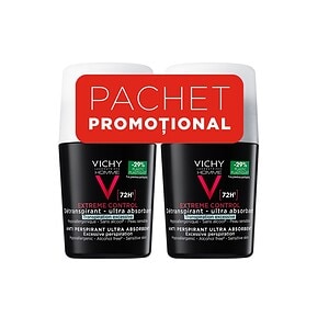Pachet promoțional deodorant Vichy Homme Deodorant Vichy Homme, control extrem, anti-transpirație, ultra absorbant, pentru bărbați.