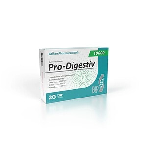 Cutie cu 20 capsule Pro-Digestiv pentru sănătatea digestivă, de la Balkan Pharmaceuticals.