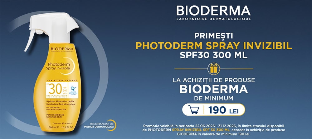Spray Photoderm SPF30 invizibil pentru protecție solară, 300ml, Bioderma.
