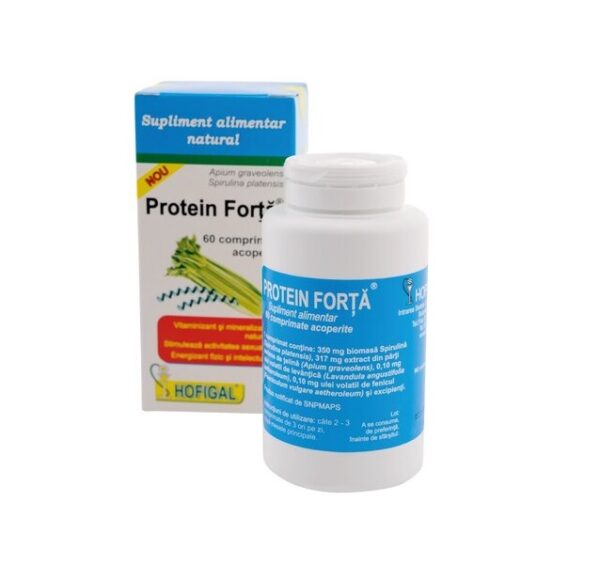 Supliment alimentar natural Proteine Forte cu spirulină și plante, pentru susținerea sănătății gener.