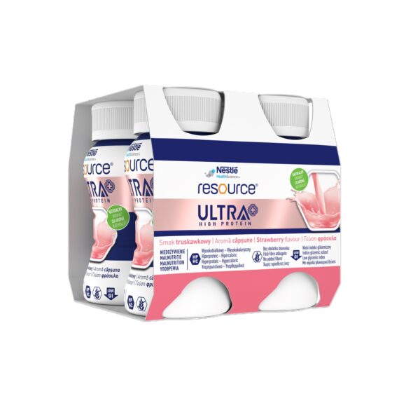 Resource Ultra+ High Protein cu Capsuni Băuturi proteice Resource Ultra+ cu aromă de căpșuni, 4x125ml.