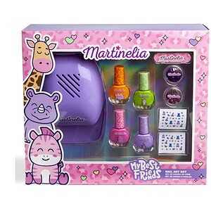 Vitrina cu set de manichiură pentru copii Set de manichiură pentru copii cu lacuri de unghii și accesorii.