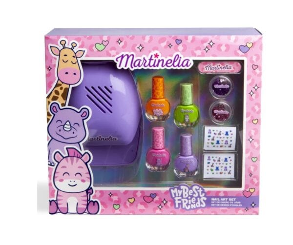 Vitrina cu set de manichiură pentru copii Set de manichiură pentru copii cu lacuri de unghii și accesorii.