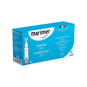 Spălare nazală Marimer, soluție sterilă pentru igiena nasului, ideală pentru curățarea și hidratarea.