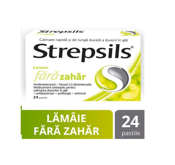 Lapte pentru gât fără zahăr, Strepsils Lemon, 24 pastile Pastile Strepsils Lemon pentru gât fără zahăr, calmare rapidă, 24 pastile.